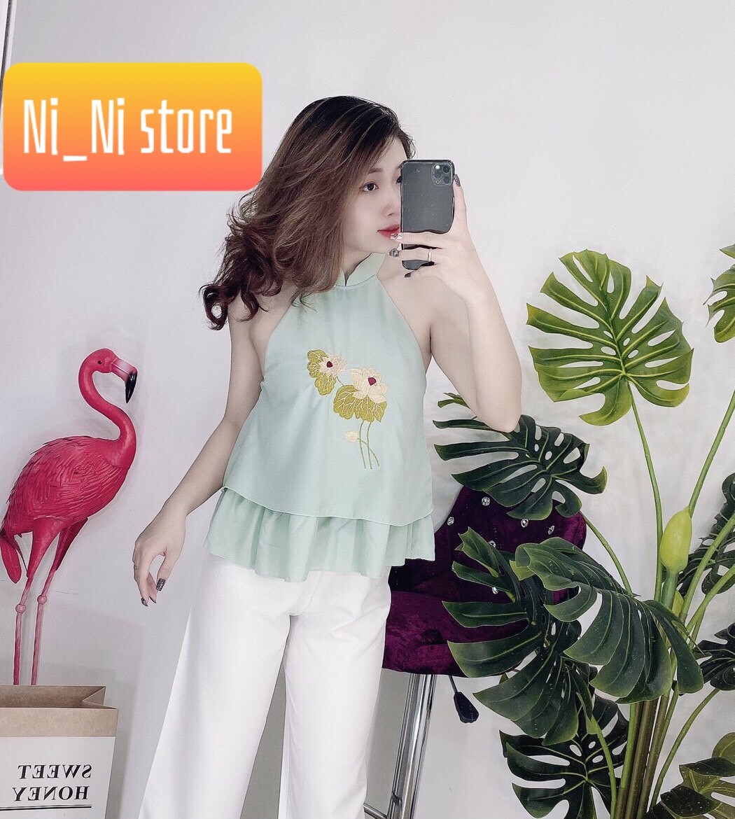 SET QUẦN ỐNG RỘNG VS ÁO YẾM THÊU HOA SEN