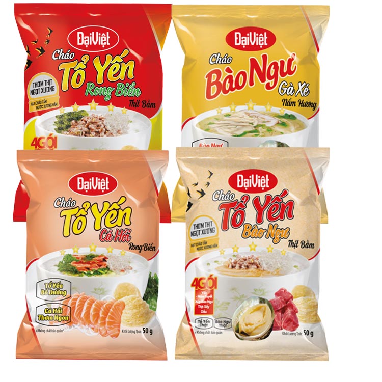 Cháo gói ăn liền tổ yến đại việt - combo 28 gói, 4 vị, gói 50gr - cháo gói dinh dưỡng yến thật, bào ngư thật