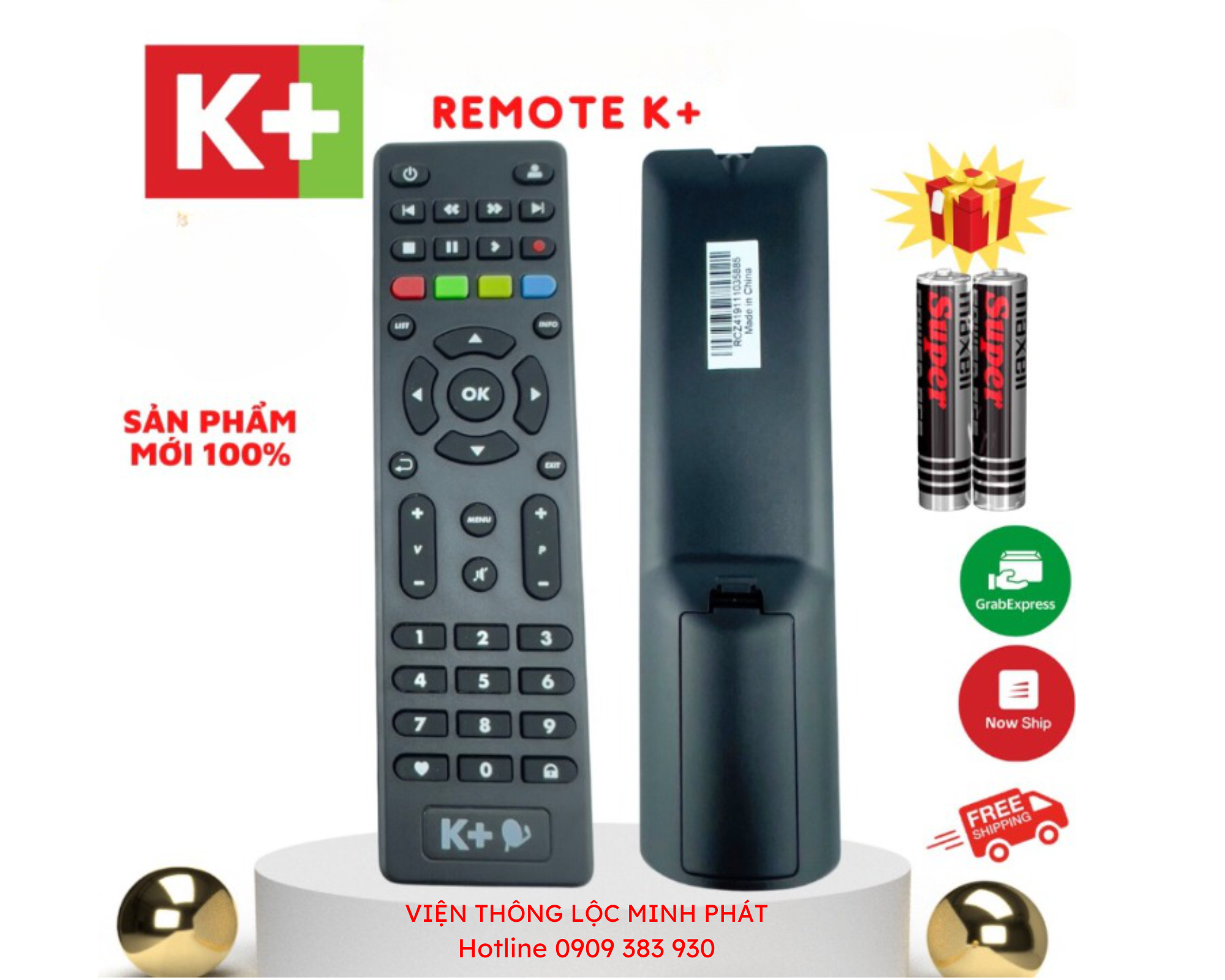 Remote điều khiển đầu thu K+ HD mới, điều khiển tivi đầu thu K+ HD Chảo - Tặng kèm pin