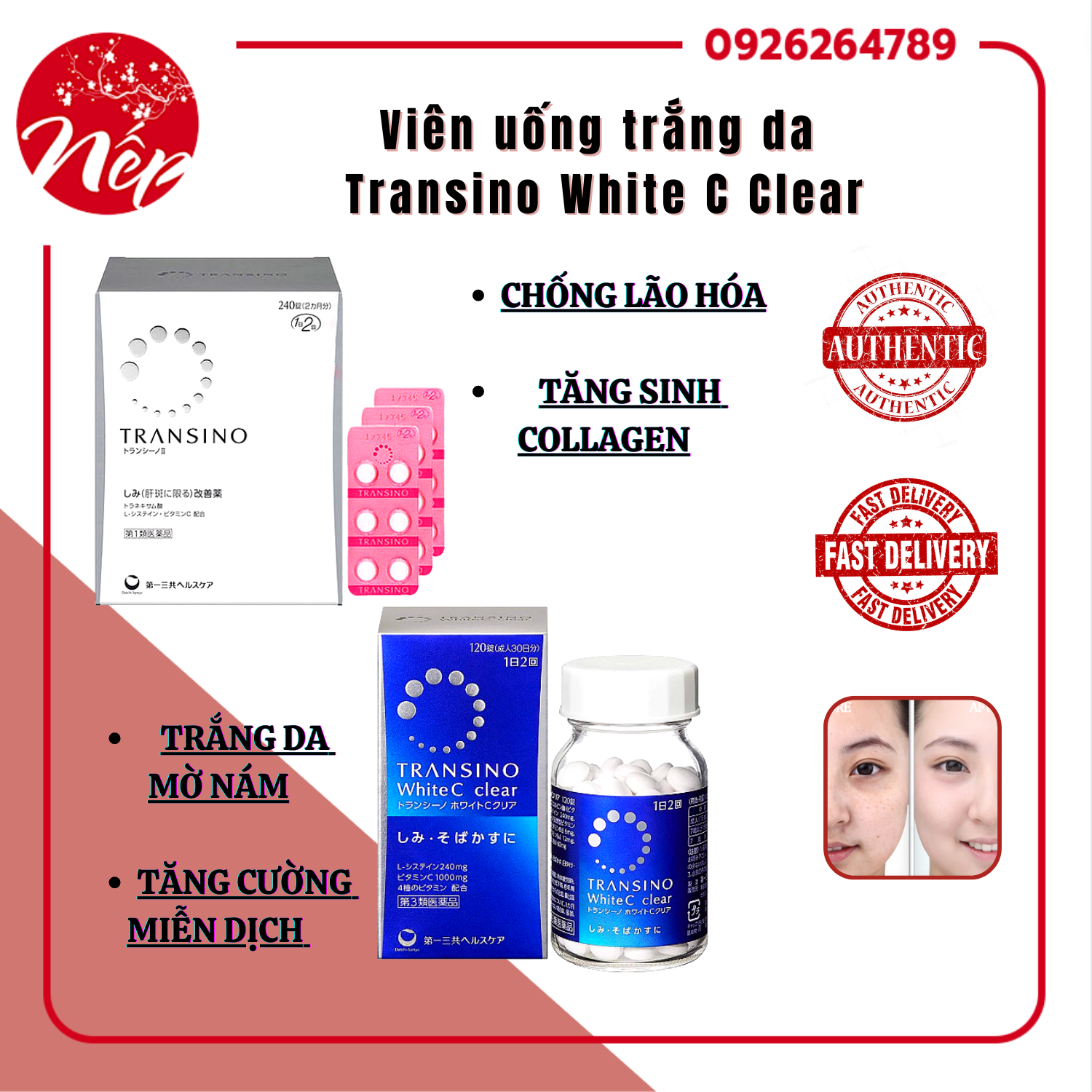 Viên uống trắng da Transino White C Clear Nhật Bản