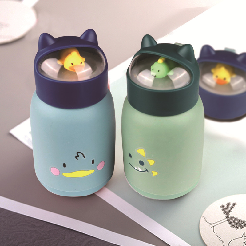 Bình nước tai mèo kute, bình giữ nhiệt thuỷ tinh bọc nhựa hoạt hình siêu xinh 360ml