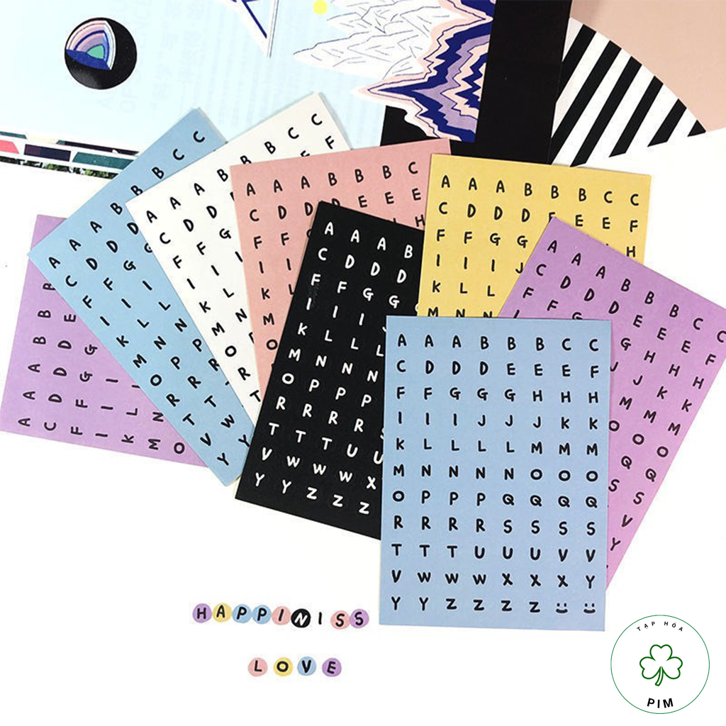 Sticker Giấy Bảng Chữ Cái Alphabet In Hoa và Số Nhiều Màu Trang Trí Sổ, Toploader