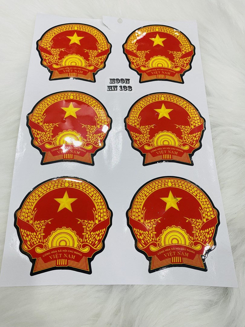 Bộ tem nổi gồm 6 logo quốc huy dán trang trí xe máy nón bảo hiểm kệ sách keo siêu dính