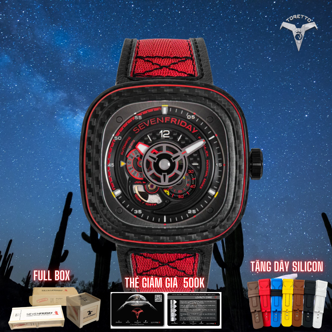 Đồng Hồ Nam [Sevenfriday - P3C/04] - Automatic - Hộp Gỗ, Sách, Thẻ Bảo Hành 2 năm , Khăn, Dây Cao Su Cao Cấp Tặng Kèm