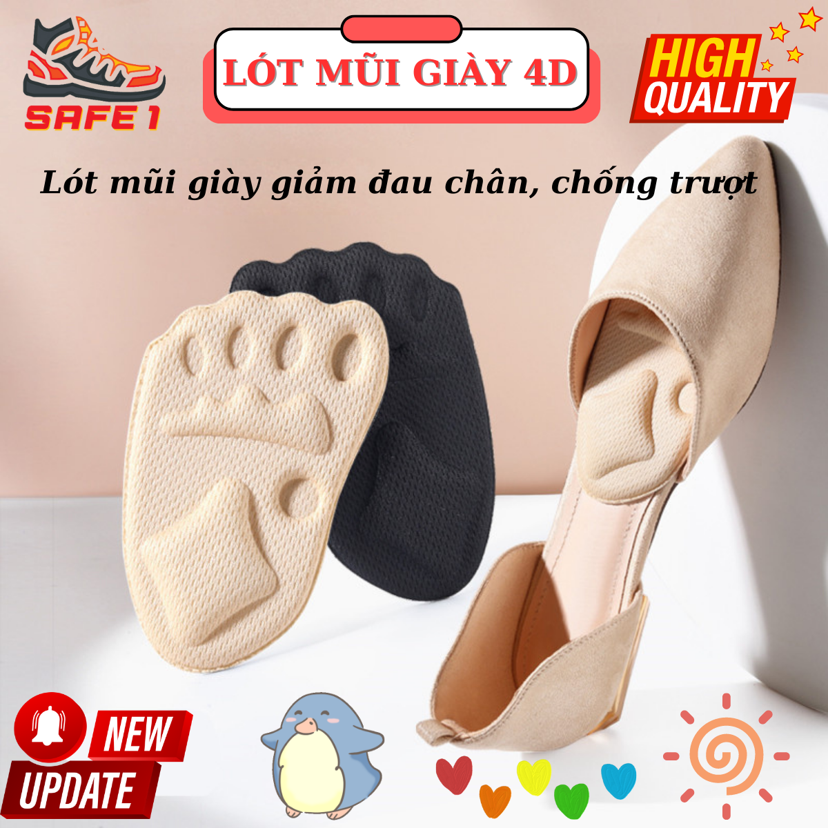 Miếng lót mũi giày 4d 2023 mút xốp eva êm chân. Đệm mũi giày chống trượt, giảm đau mũi chân
