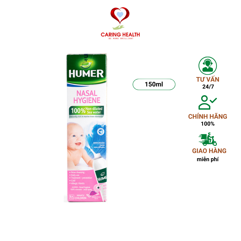 Dung dịch xịt mũi đẳng trương trẻ em Humer 150 Nose Hygiene Infant 150ml rửa mũi, làm sạch mũi, giảm viêm mũi dị ứng từ 1 tháng tuổi đến 15 tuổi