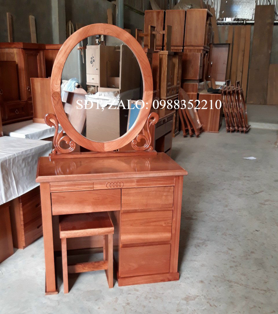 Bàn trang điểm gỗ xoan đào, gỗ hương xám, kiểu 4 ngăn kéo ôlimpic