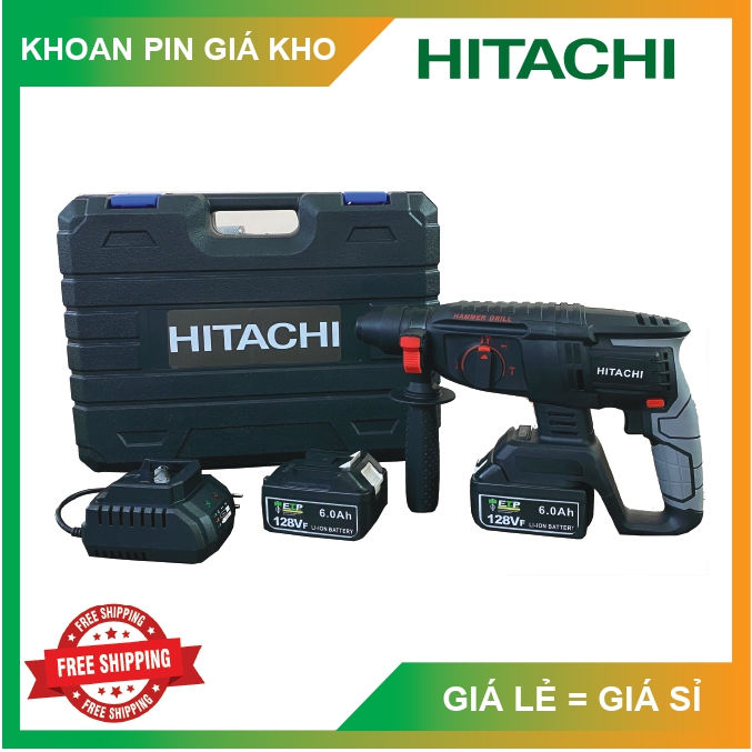 Máy khoan đục bê tông hitachi 128v 3 chức năng - pin 10 cell - không chổi than