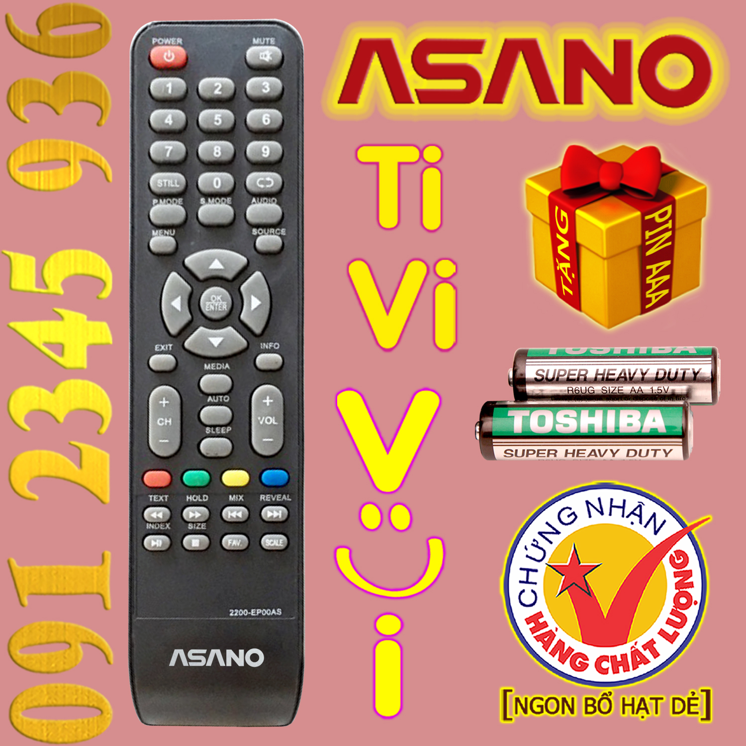 Điều khiển ASANO mã số 2200-EP00AS cho Tivi thường. (Mẫu số 03)