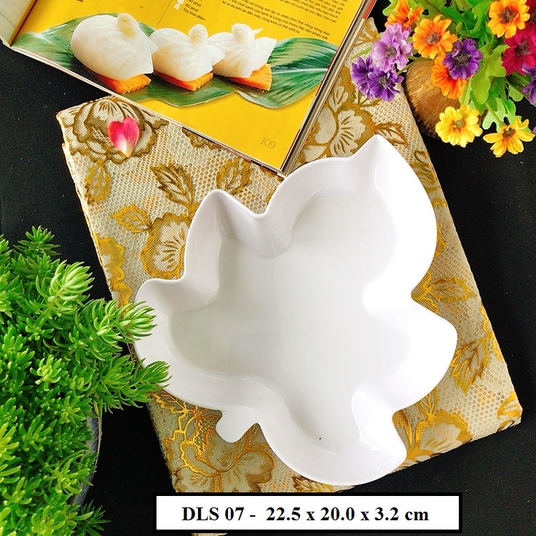 Dĩa lá nhựa melamine màu trắng dls 07 thương hiệu fataco
