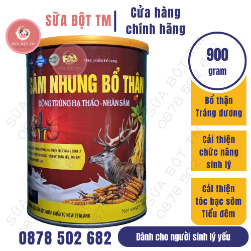 Hộp 900gr Sữa bột sâm nhung bổ thận đông trùng hạ thảo - bổ thận tráng dương, tình trạng thận hư thận yếu , tóc bạc sớm