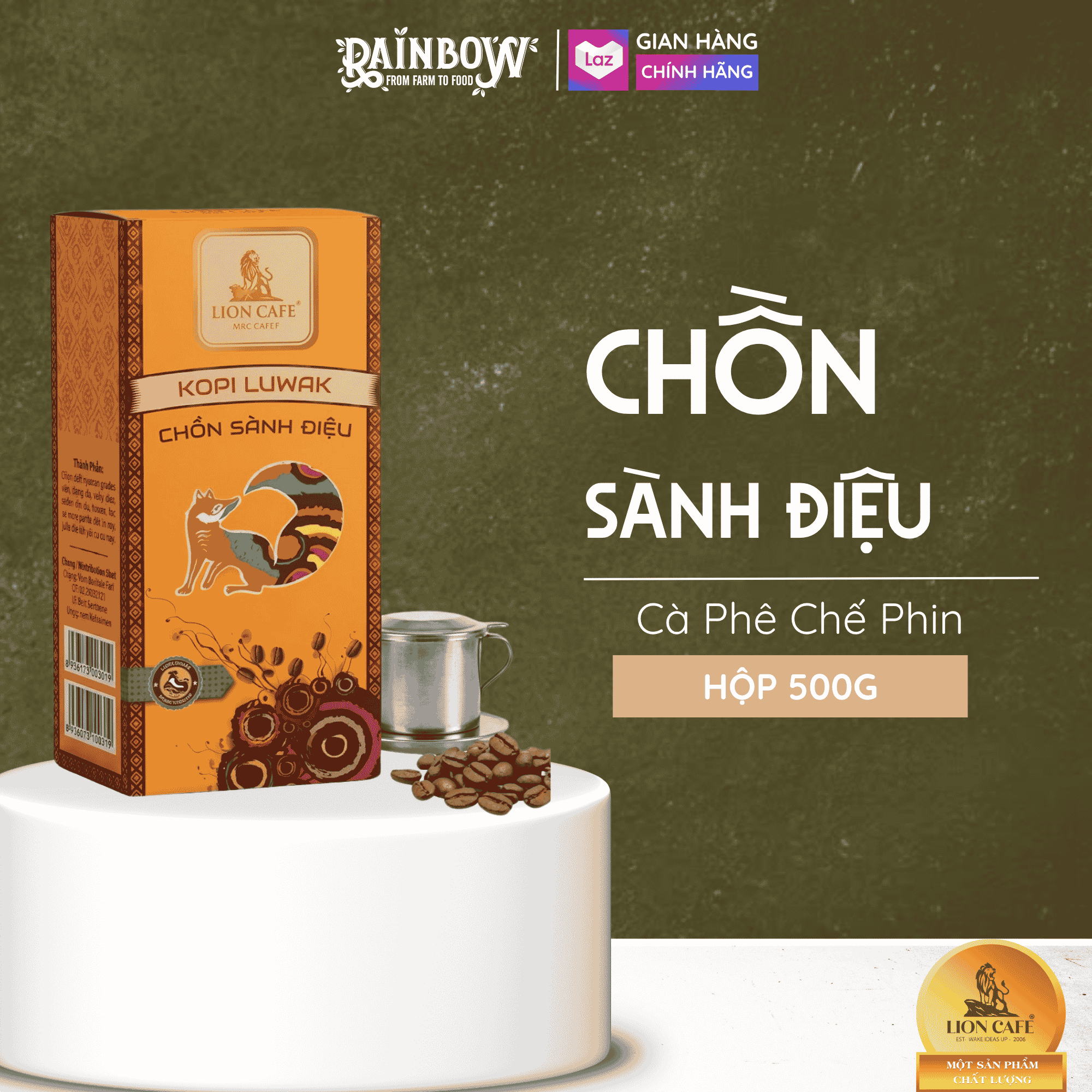 Lion cafe - cà phê chế phin - chồn sành điệu - hộp 500g