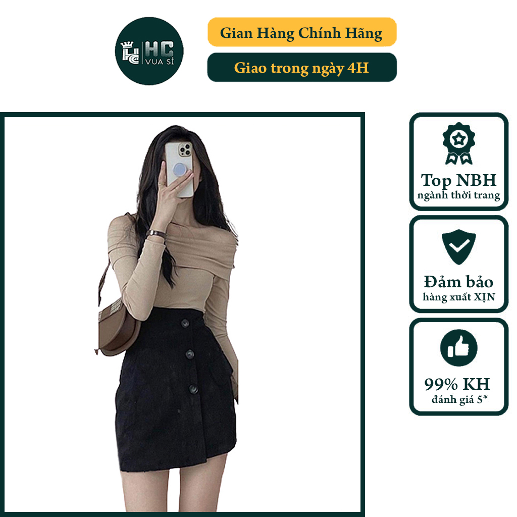 Áo trễ vai vải thun gân HCVUASI HC14 dáng hot cho mùa thu đông, áo trễ vai tôn dáng cực đẹp