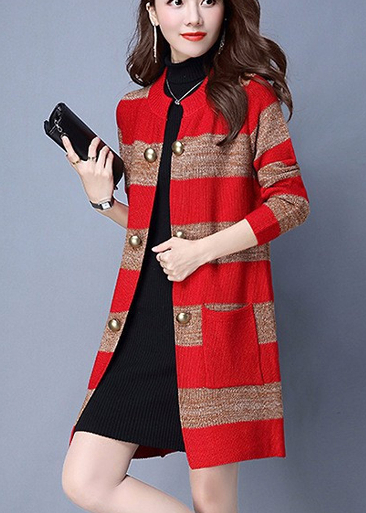 Áo khoác len nữ phối kim tuyến xb4122