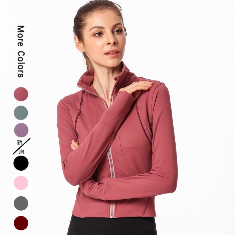 2022 Trang Phục Tập Gym Ôm Dáng Cổ Đứng Thu Đông Áo Chạy Bộ Mặc Thường Ngày Áo Jacket Kéo Khóa Quần Áo Yoga Áo Khoác Thể Thao Nữ