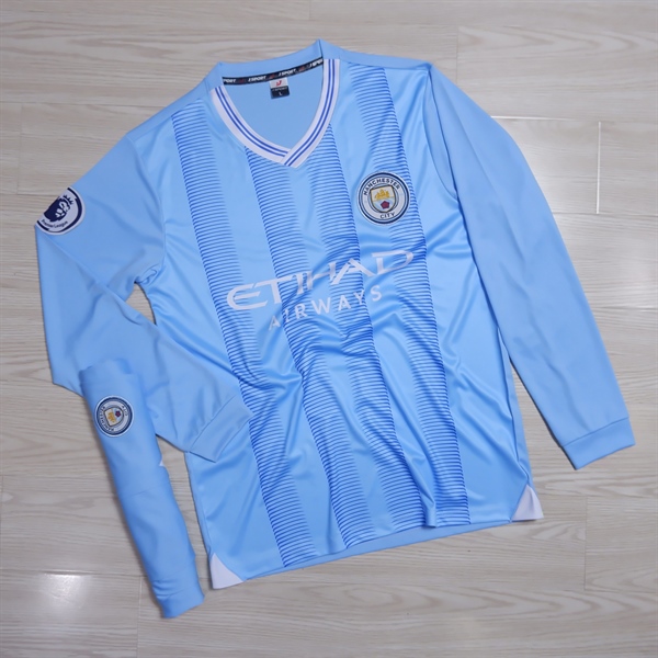 Quần áo đá bóng dài tay CLB Man City xanh biển - In tên số giá rẻ