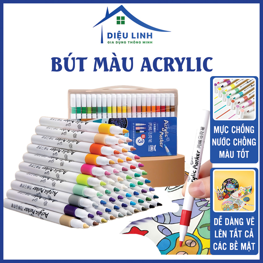 Bút Màu Acrylic Marker 48 Màu - Màu Sắc Tươi Sáng Vẽ Được Mọi Bề Mặt, Bút Vẽ Acrylic Maker 48 Chi Tiết  Nhiều Màu Đa Năng Tiện Dụng Dieulinhshop