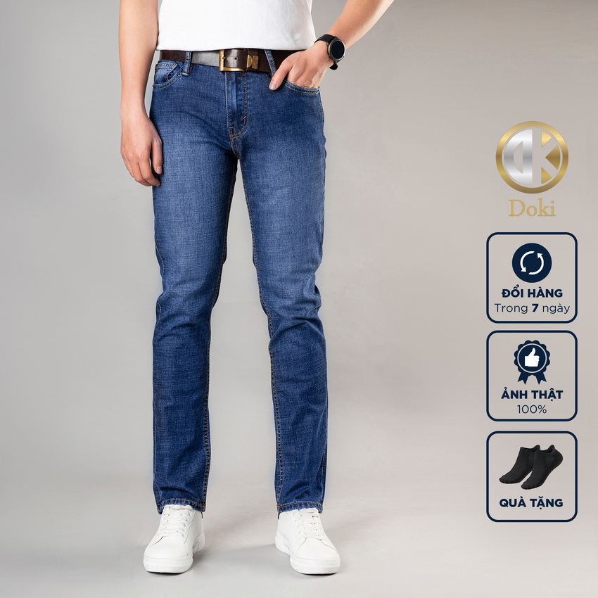 Quần jean nam xanh đậm DK-09 Quần bò nam dáng đứng, ôm nhẹ, chất vải co giãn, quần jean slimfit ống 17-18 - DK
