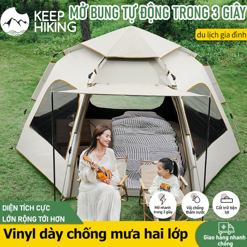Lều cắm trại lều dã ngoại tự động cho 3-4 người hai lớp vải chống tia UV chống thấm lều picnic gia đình