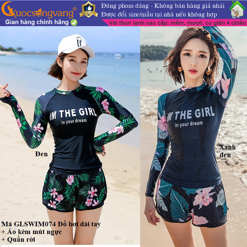 Bộ bơi nữ kín đáo dài tay đồ bơi nữ 2 mảnh chống gió quần rời GLSWIM074