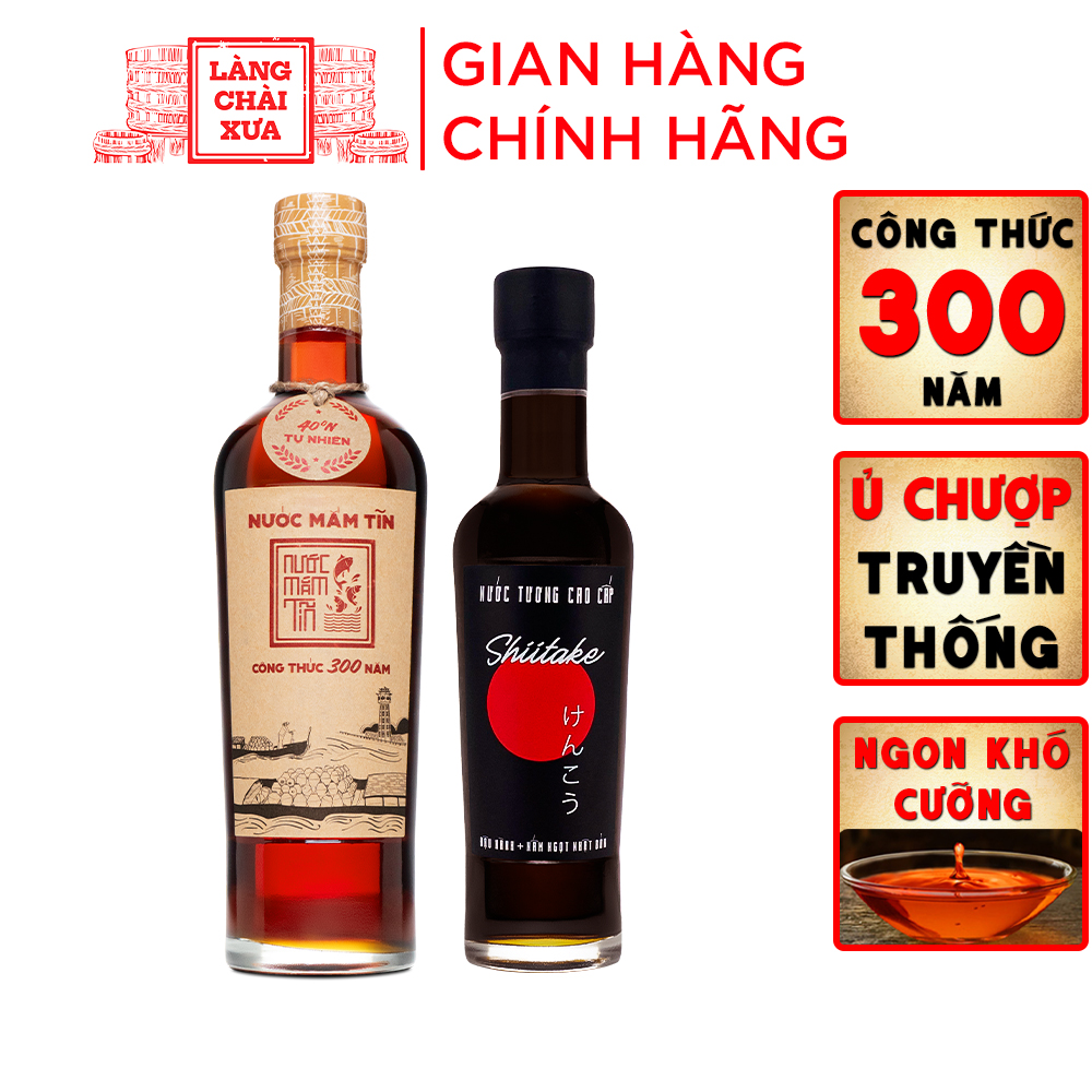 Combo Sành Ăn Gồm 1 Nước Mắm Tĩn Nhãn Đỏ 40N 500ml Rin Nguyên Chất Và 1 Nước Tương Cao Cấp Nấm Ngọt Shiitake 250ml Chai Thuỷ Tinh