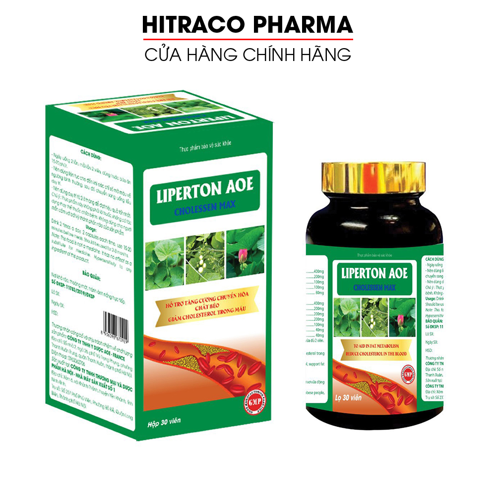 Liperton AOE hỗ trợ giảm mỡ máu giảm béo giảm cholesterol trong máu - Chai 30 viên - HITRACO PHARMA