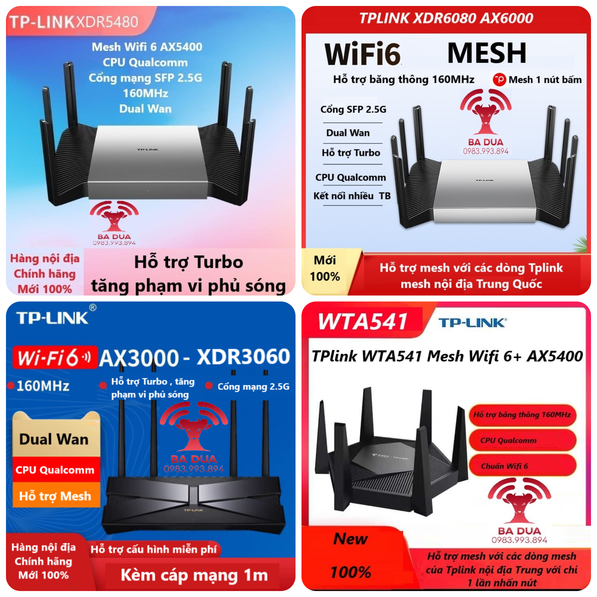 Bộ Phát Wifi Mesh Wifi 6 Dual Wan Tri band Turbo 2.5G TP-Link TPlink XDR6080 XDR6078 XDR6088 AX6000 