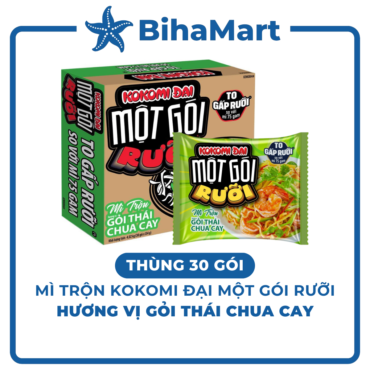 [THÙNG 30 GÓI] - MASAN - Mì trộn Kokomi Đại một gói rưỡi Gỏi thái chua cay, Mì trộn chua cay Kokomi 