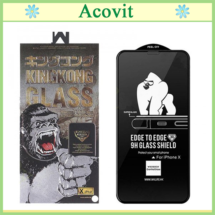 (Loại Tốt) Kính Cường Lực IPhone KingKong Full Màn 6/7/8/6plus/7Plus/8Plus/X/XR/XsMax/11/12/13/14/15/Plus/ Pro/Pro Max Tặng kèm 1 bộ giấy lau kính/ acovit