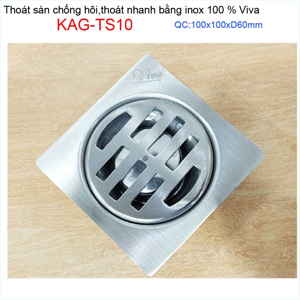 [HCM]Hố ga thoát sàn Viva  vuông 10x10cm KAG-TS10 ống 6cm Inox mờ phễu thoát nước chống hôi tốt thoát nước nhanh
