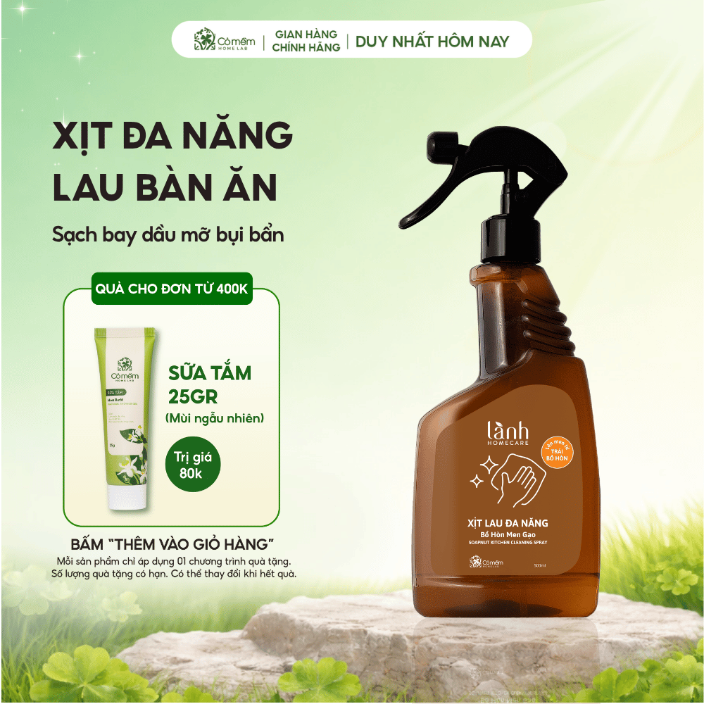 Nước Lau Bếp Lau Bàn Ăn Xịt Kính Đa Năng Bồ Hòn Men Gạo Thiên Nhiên An Lành Homecare Cỏ Mềm 500ml