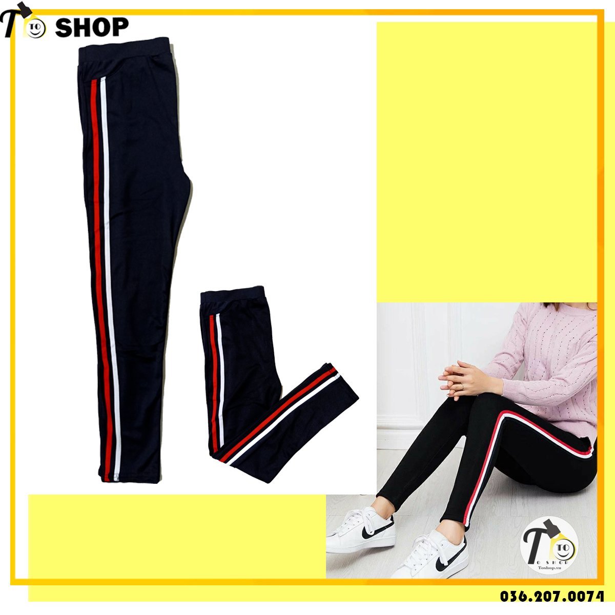 [HCM]Quần Thun Nữ - legging nữ ( 2 sọc trắng đỏ) 2STO2