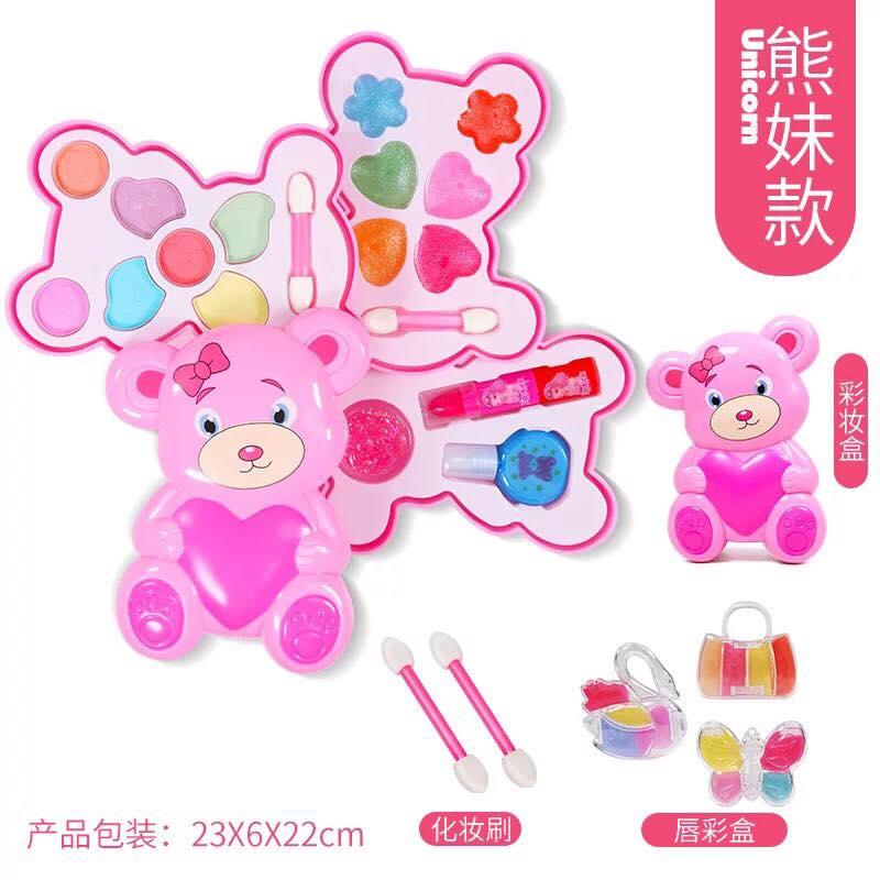 Đồ chơi mỹ phẩm trang điểm trang sức cao cấp Bộ Gấu hồng 3 lớp