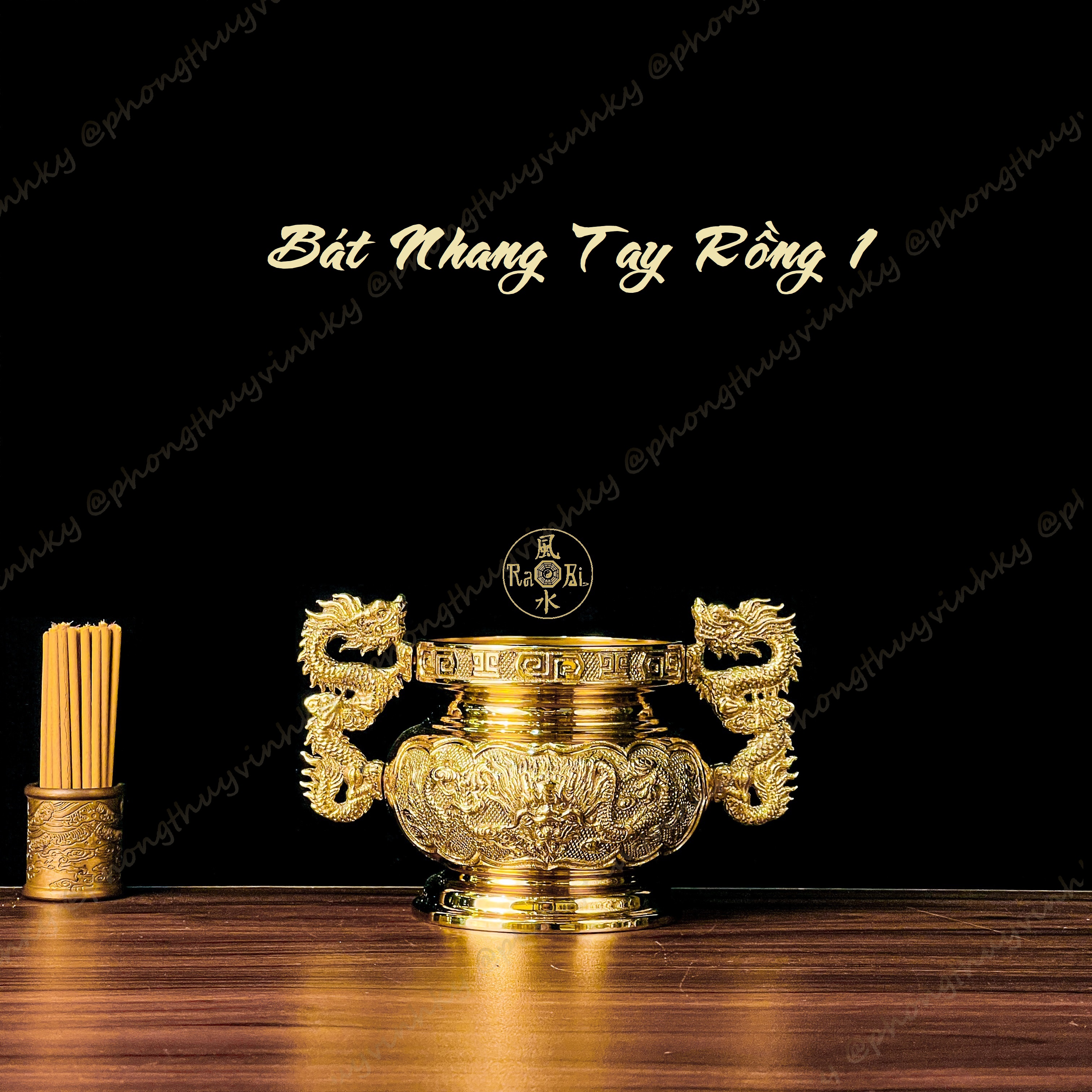 Lư Hương Tròn Tay Rồng miệng 9,5cm - Tượng Thờ Đồng Vĩnh Tiến Chất Lượng Cao - Đồ Đồng Mỹ Nghệ