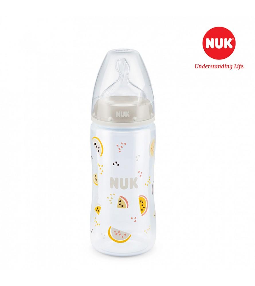 Bình Sữa NUK của Đức Premium Choice+ Nhựa PP (300ml Núm ti dẹt chỉnh nha S1-M) van thông khí giúp sữa chảy đều Cho bé từ 0-6 tháng