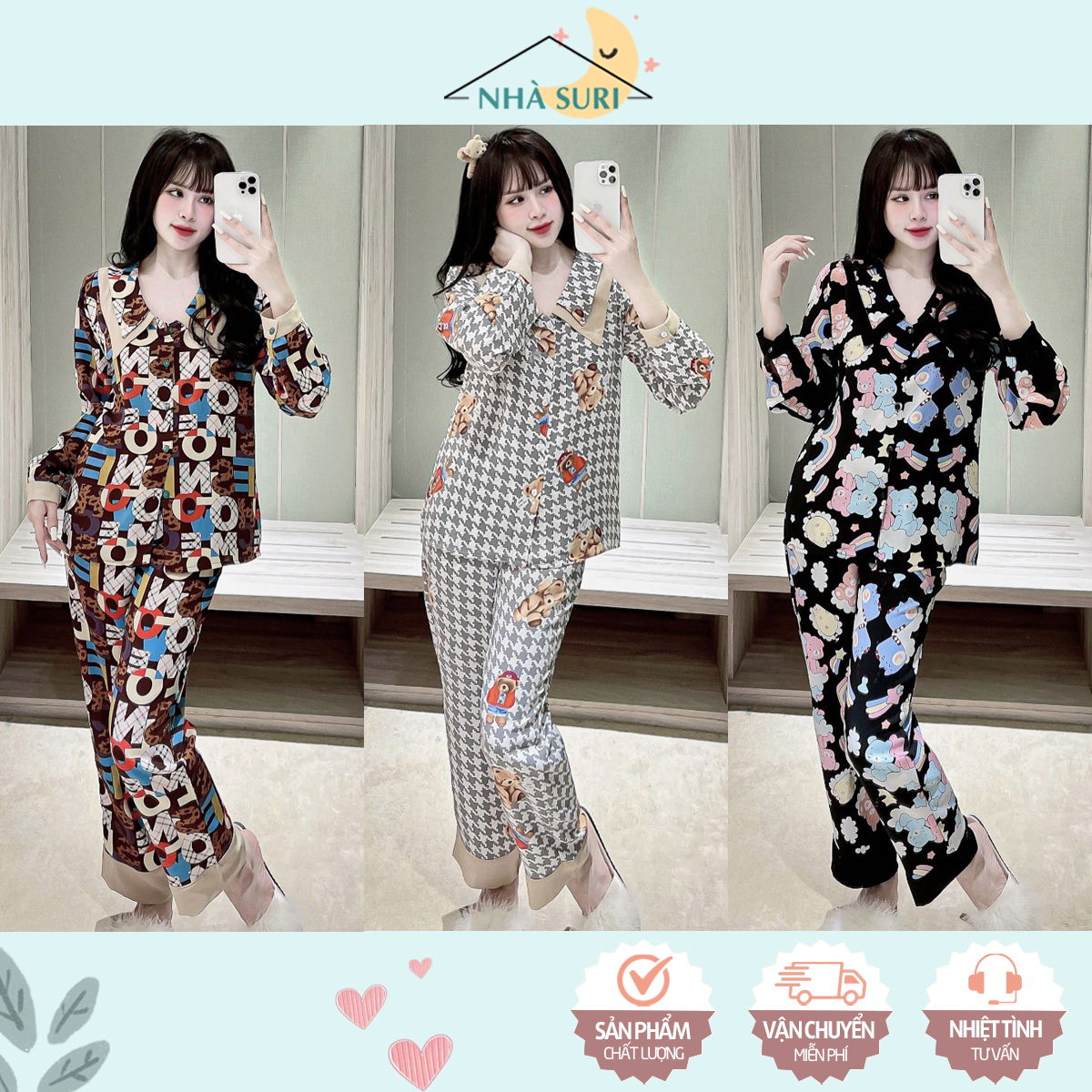 Bộ đồ pizama mặc nhà tay dài lụa mango nhiều họa tiết, Set bộ ngủ đẹp mềm mịn cao cấp, mặc nhà sang trọng