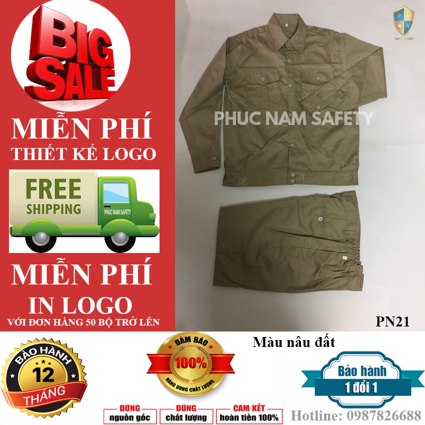 Quần áo bảo hộ lao động PN21 - màu nâu đất, quần áo bảo hộ lao động, quần áo bảo hộ tốt, quần áo bảo hộ chất lượng, quần áo bảo hộ giá rẻ, Phúc Nam Safety