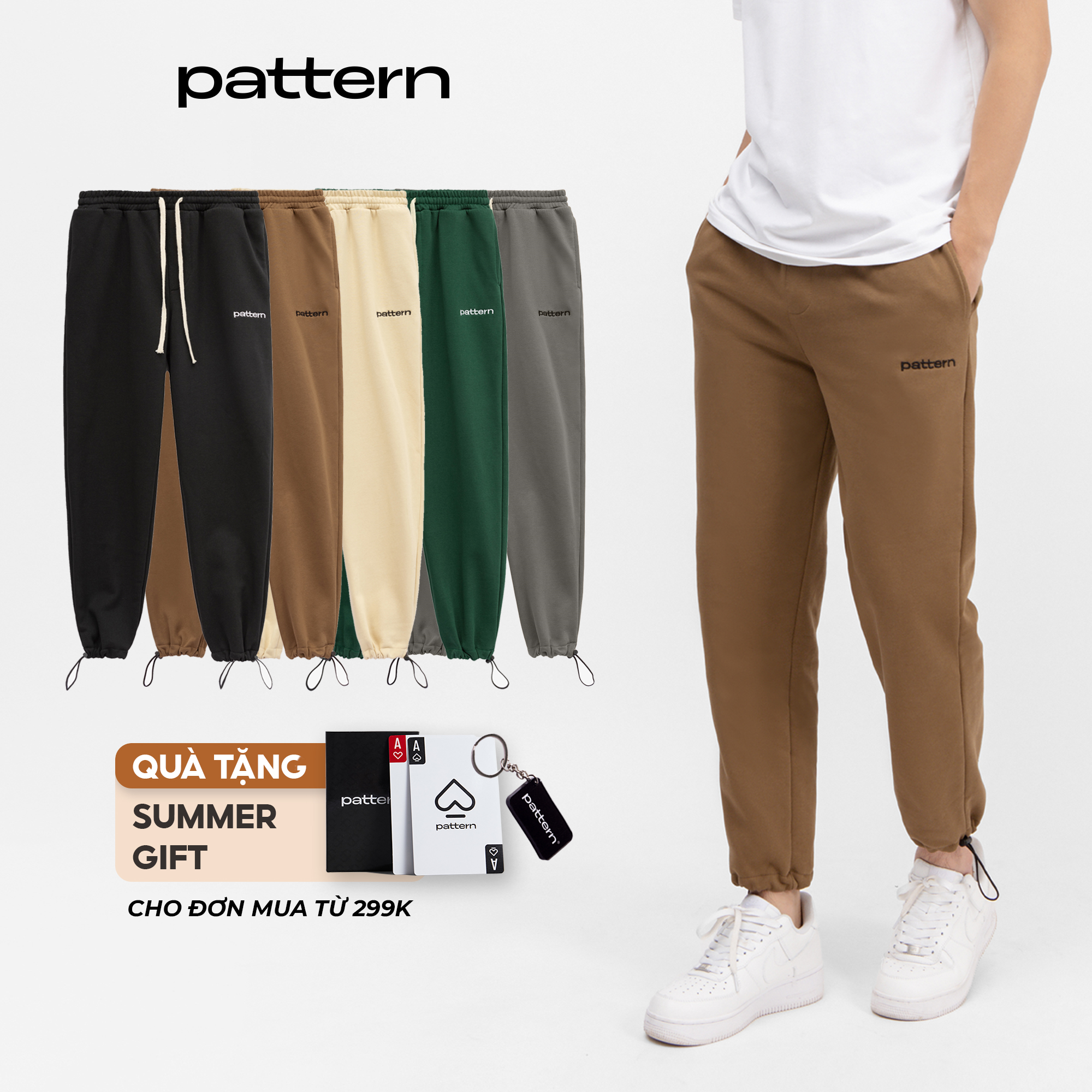 Quần dài jogger nỉ pattern có dây rút gấu pq013