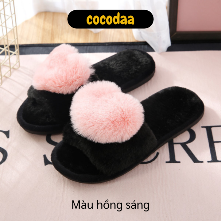 Dép lông mang trong nhà - Dép đi trong nhà lông mềm hình trái tim - Dép đi trong nhà sang trọng hình trái tim - Dép lông giữ ấm chân mang trong nhà