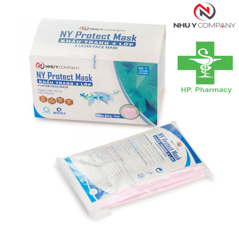 Hộp 50 Chiếc Khẩu Trang Y Tế Màu Hồng 4 Lớp Kháng Khuẩn Như Ý - NY Protect Mask