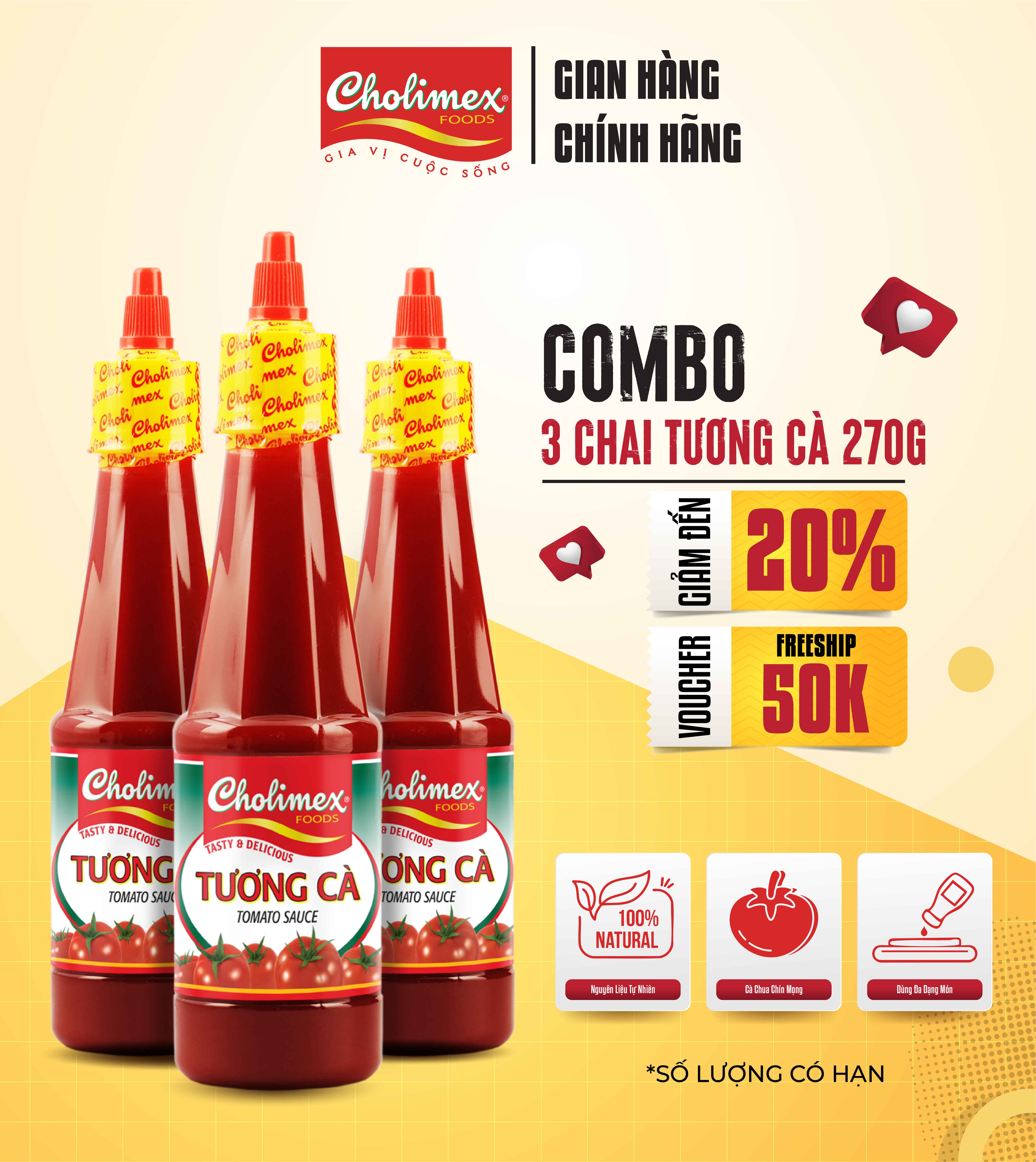 Combo 3 Chai Tương Cà Cholimex 270g – Cà chua thơm ngon, nguyên chất