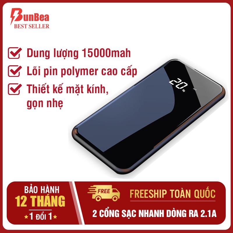 Pin Sạc dự phòng 15000mah màn hình tràn trong suốt lõi pin polymer 2 cổng sạc nhanh dòng ra 2.1A an toàn không phồng pin sac du phong power bank B B3