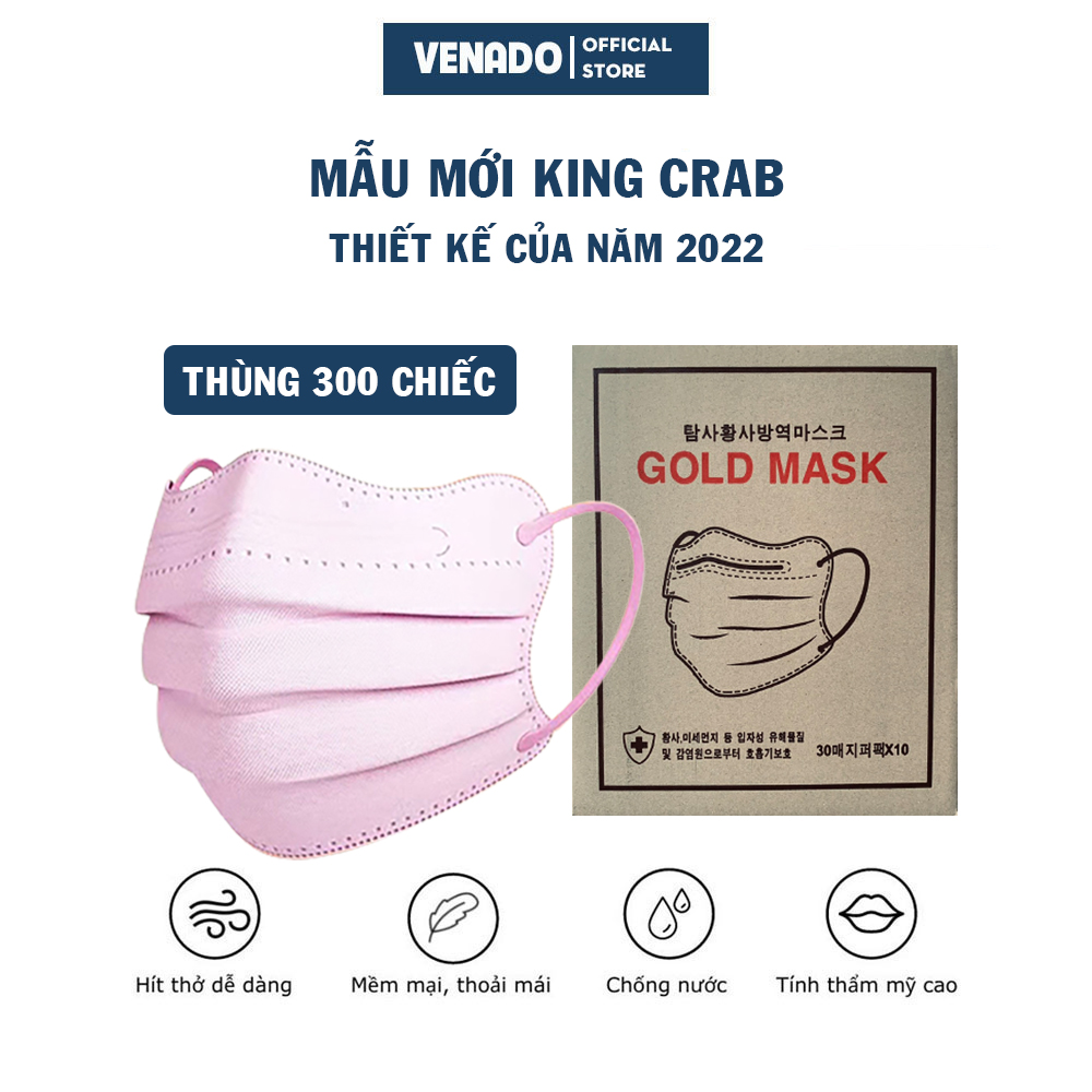 Thùng 300 khẩu trang King Cua Crab Gold Mask 4D mẫu mới 2022 tiêu chuẩn Hàn Quốc 4 lớp kháng khuẩn chống bụi mịn Venado
