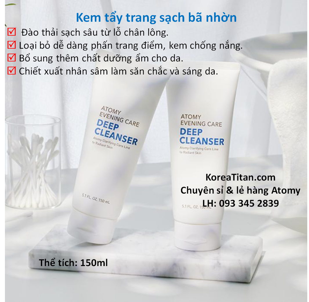  Tẩy trang dạng kem làm sạch bã nhờn lỗ chân lông  sp trong set 4 chăm sóc tại nhà  - Atomy Evening Care Deep Cleanser 150 ml - 애터미 이브닝 케어 딥 클렌저 - Атоми Ивнинг Кеар Очищение 