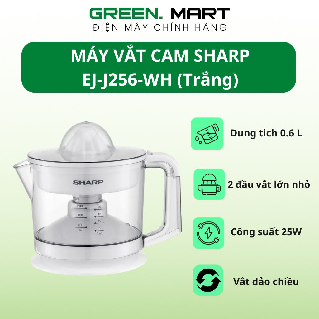 Máy vắt cam điện tự động đảo chiều sharp ej-j256-wh 0.6l / máy ép cam ej-j415-wh 0.75l 40w cao cấp 2 đầu vắt to nhỏ ép kiệt bã | hàng chính hãng