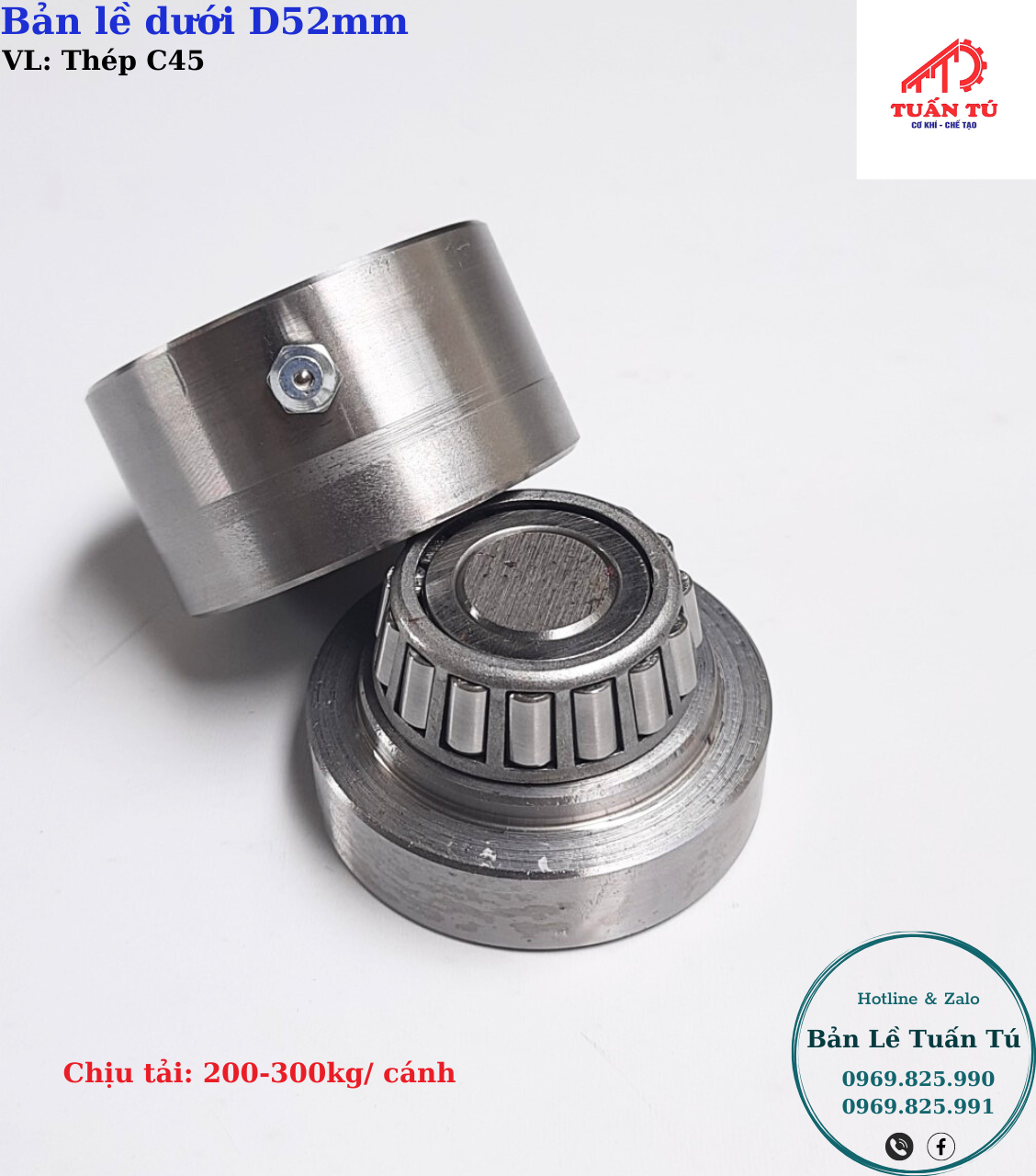 Bản lề xoay dưới d52mm - chịu lực cửa 200-300kg/ cánh