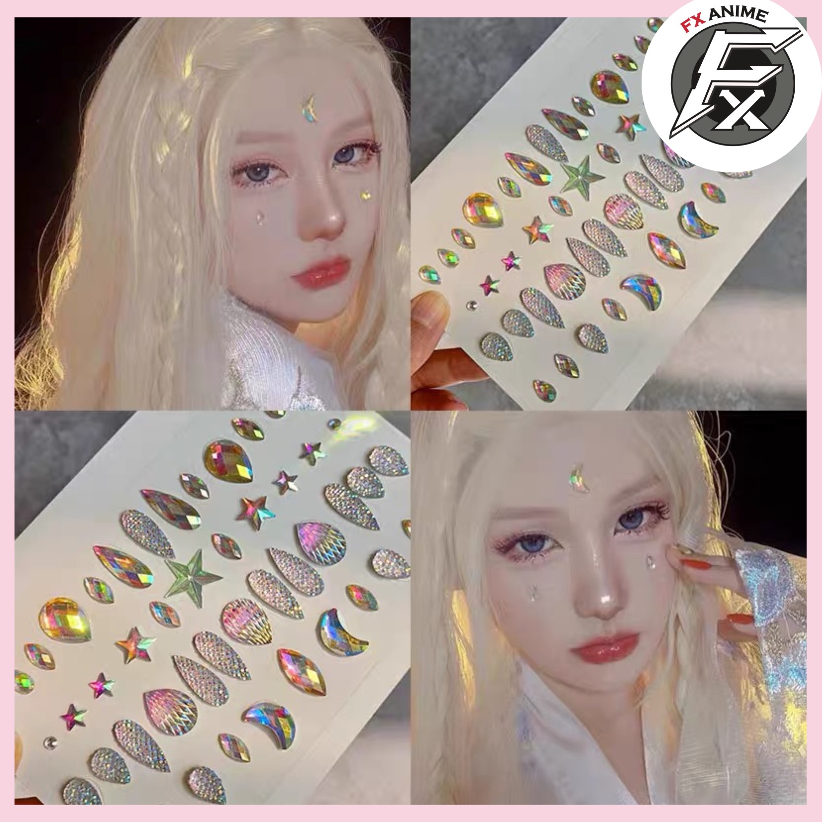 Đá đính mắt makeup , Đá dán mặt trang điểm lấp lánh có thể kết hợp dán móng tay Fx Anime