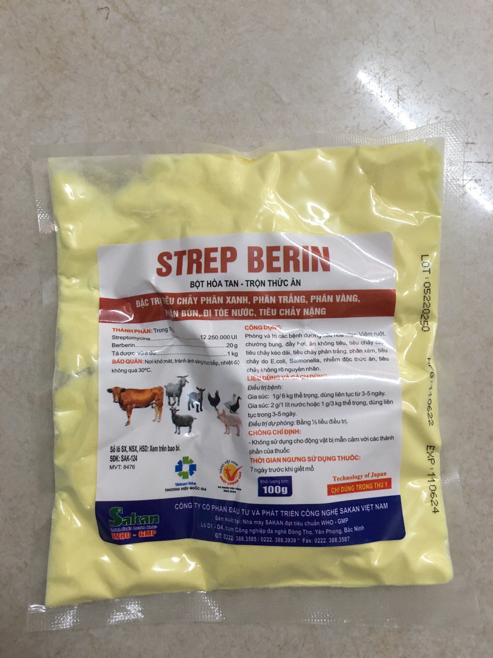 Thú y, strep berin 100g - Sakan, dùng cho chó, mèo, gia súc, gia cầm