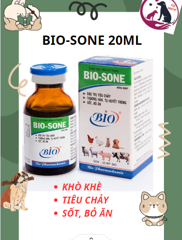 [HCM]BIO- SONE chai 20ml. Dung dịch tiêm cho thú nhiễm tụ huyết trùng phó thương hàn viêm ruột tiêu chảy sốt bỏ ăn không rõ nguyên nhân cho chó mèo heo gà