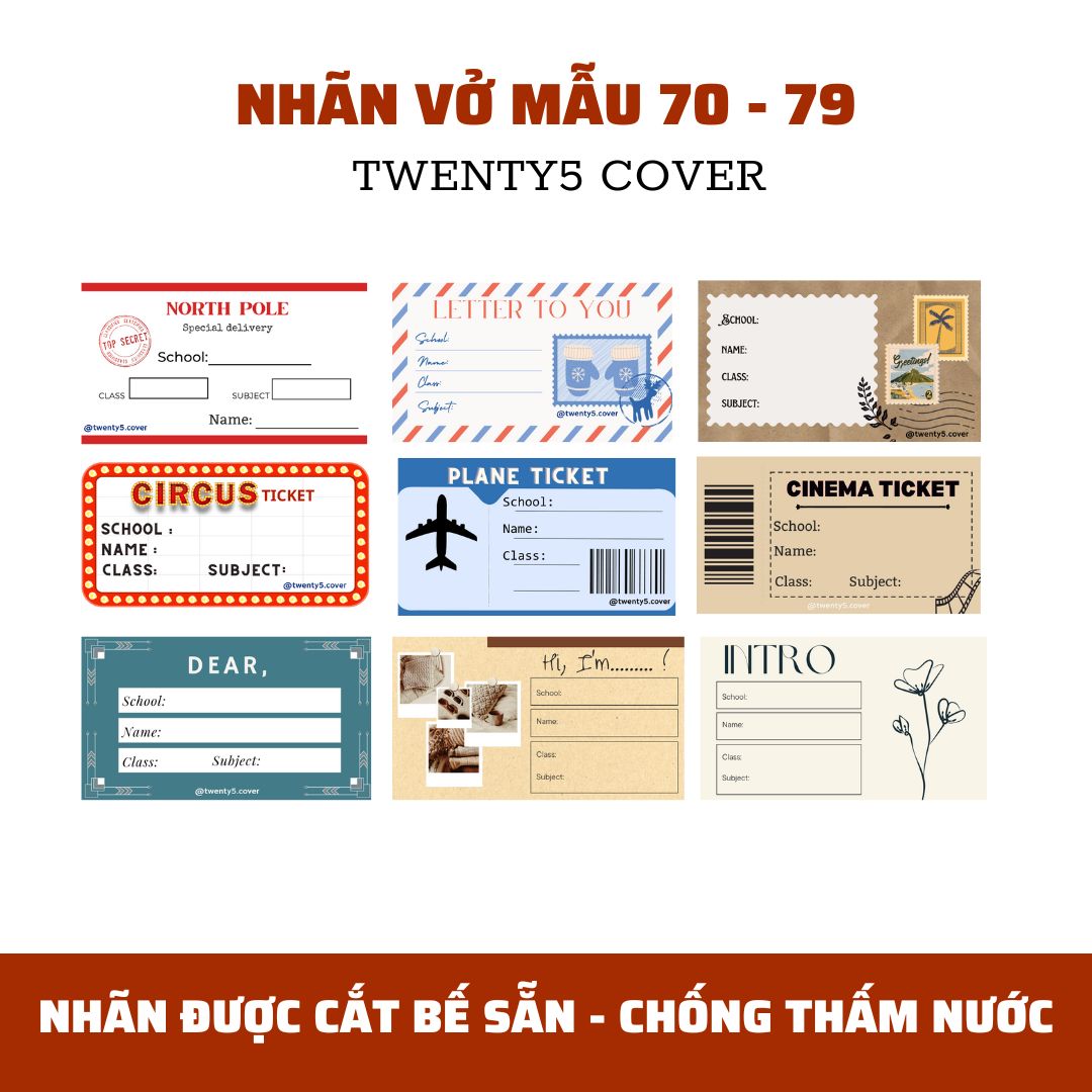 Set nhãn vở theo mẫu 70 - 79